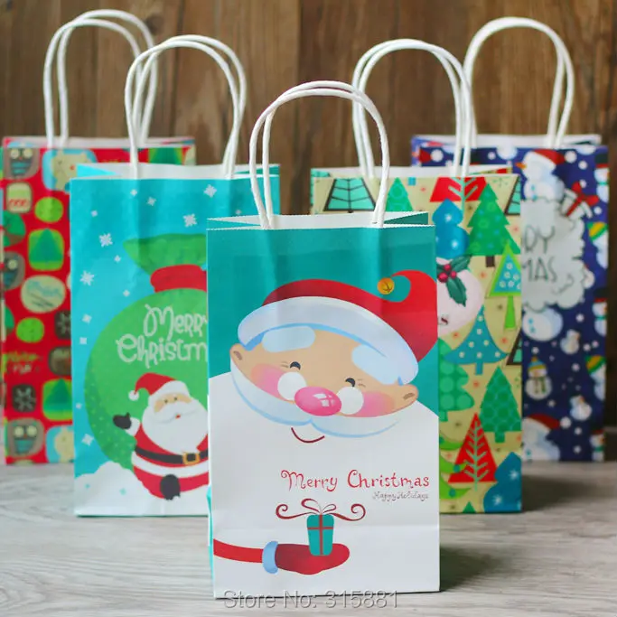 

Merry Christmas Kraft paper gift bag,Paper gift bag with handles 21x13x8cm 10pcs/lot