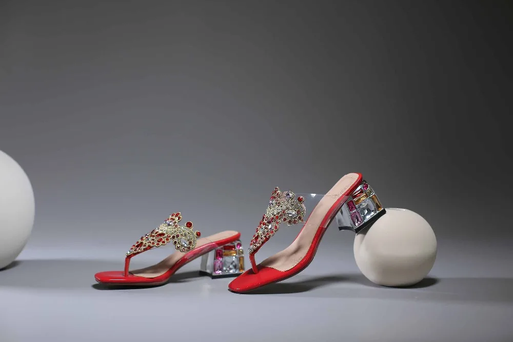 Krazing pot/натуральная кожа туфли с открытым носком; блестящие художественный дизайн пятки Обувь на высоком каблуке Звездное diamond шлепанцы; большие размеры 43, 42 Сандалии L34