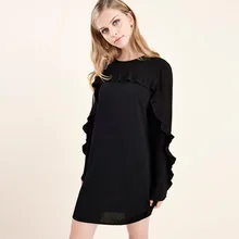 Vestidos Sexy 2017 Rüschehülse Frauen Frühling Kleid-beiläufige Lose Bodycon Kleider Cocktail Short Mini Rohr Schwarz Kleid YY205