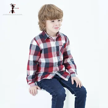 

2019 Full Sleev 100%Cotton Plaid Boys Shirts Turn-down Collar Flannel Baby Tops Baby Shirts For 2-12 Years Old Kids Shirts 1902
