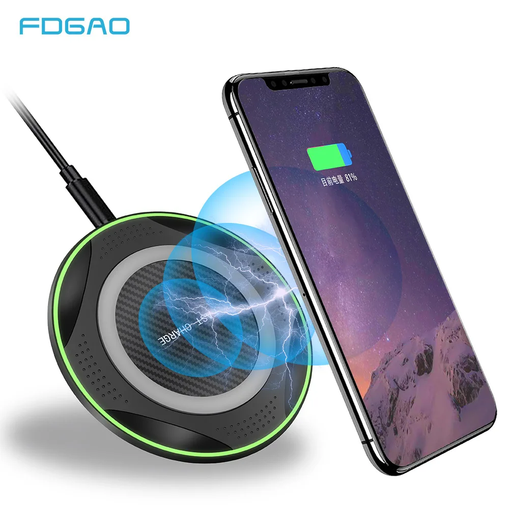 

FDGAO 10W Qi Wireless Charger For iPhone X Xs Max XR 8 Plus USB Fast Wireless Charger Pad For Samsung S10 S9 Xiaomi Mix 2s 3