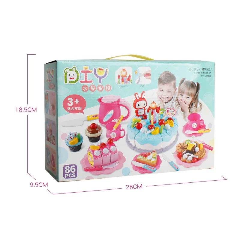 38-86 шт DIY ролевые игры фрукты разрезание торта ко дню рождения кухонная игрушечная еда Cocina De Juguete игрушка розовый синий подарок для девочек для детей