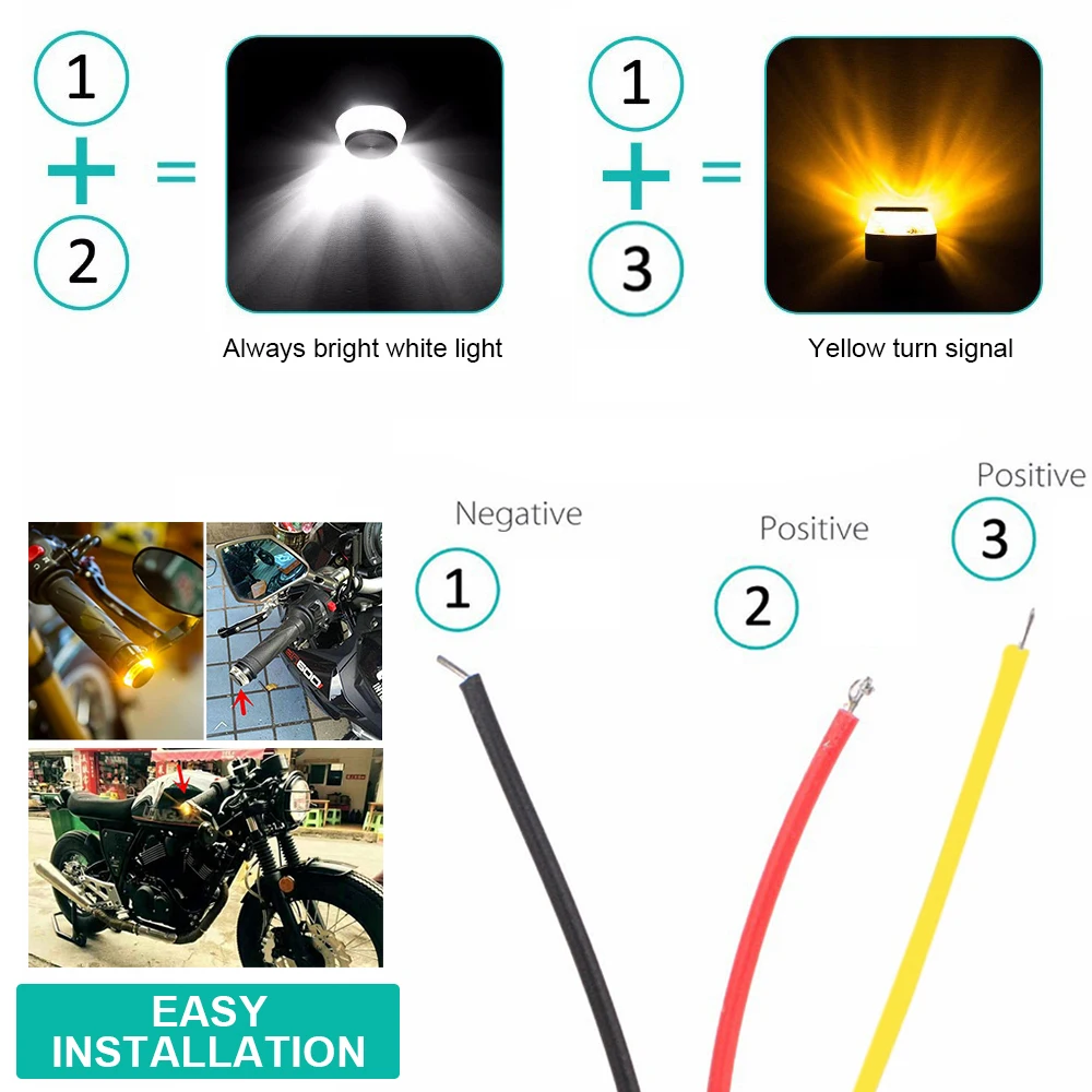 12 В светодиодный фонарь на руль мотоцикла, сигнальный светильник, желтый, универсальный, 22 мм, индикатор, мигалка, ручка, мигалка, боковой габаритный фонарь
