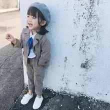 Новинка года, комплект из 2 предметов для девочек, куртка в клетку+ длинные штаны хлопковые костюмы на осень и весну для девочек от 1 до 6 лет