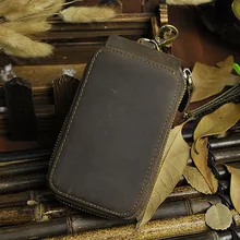 Crazy Horse/масло воск натуральная кожа Ключи кошельки для мужчин ключница ключ держатель для карт сумка для женщин Брелок чехол на молнии сумка