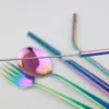 JANKNG Portable Travel Dinneware Set 304 Stainless Steel Fork Scoop Chopsticks Straw Silverwar Set Rainbow Cutlery with Pouch ► Photo 3/6