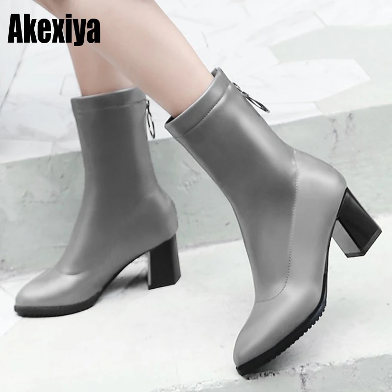 

Women Boots Winter Shoes High Heel Zip Pointed Toe Ankle 2019 New Sexy Fashion Patent-leather Black gray Wine Red f1076