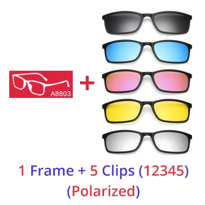 Ralferty Polarized Sunglasses Men Women 5 In 1 Magnetic Clip On Glasses TR90 Optical Prescription Eyeglass Frames Magnet Clips 1 Frame 5 Clip 12345