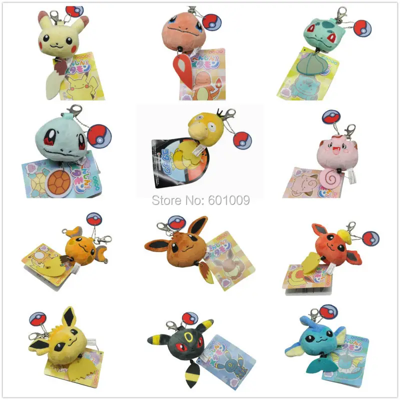 

12 Style Psyduck Charmander Squirtle Bulbasaur Jolteon Raichu Umbreon Keychain Plush Doll Stuffed Toy 2.5" PCXB