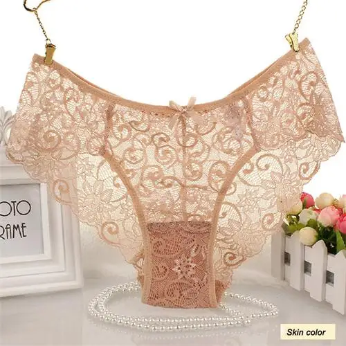 Skin Fulljion, сексуальные женские кружевные трусики, нижнее белье, кружевные трусы, s m l xl, женское нижнее белье, прозрачные, с цветочным бантом, мягкие трусы, нижнее белье - Цвет: Skin