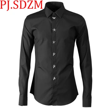 

2018 New Metal Five-star Front Door Trim International Classic Fashion Men's Shirt Trendy Europe and Amreica Style City Boy Cool