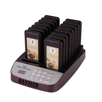 

DAYTECH Restaurant Coaster Pager Wireless Pagering Waiter Calling System 1 Keypad Transmitter 16 Pagers Call Button Cafe Buzzer