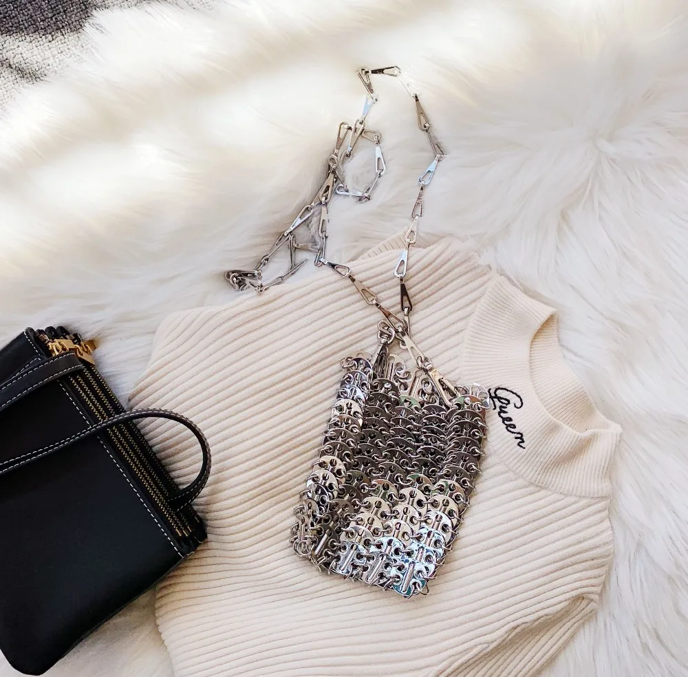 

Handmade metal chain lady bag fashion women shoulder bag for girls Mini Mobile Crossbody Shoulder Messenger Bag