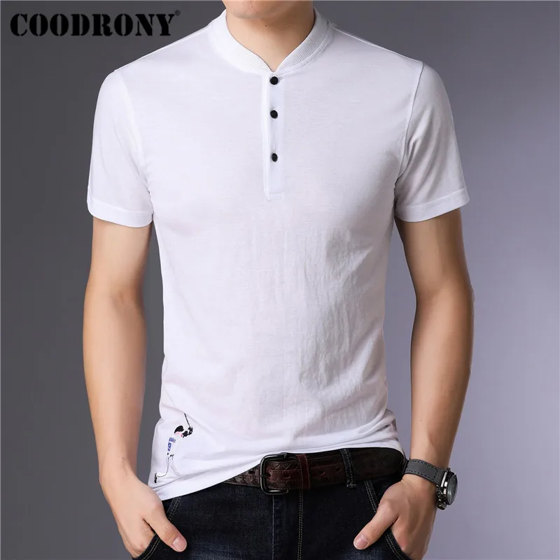 

COODRONY Brand Summer Short Sleeve T Shirt Men Casual Mandarin Collar Tshirt Cotton and linen T-Shirt Men Tee Shirt Homme S95146