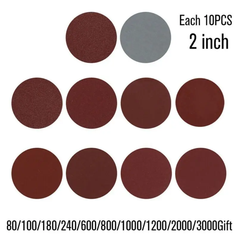 

High quality 100 pcs 50mm Sanding Disc Set 2" Sander Disk 80-3000 Mixed Grit Sandpaper with Backer Plate For Dremel NEW