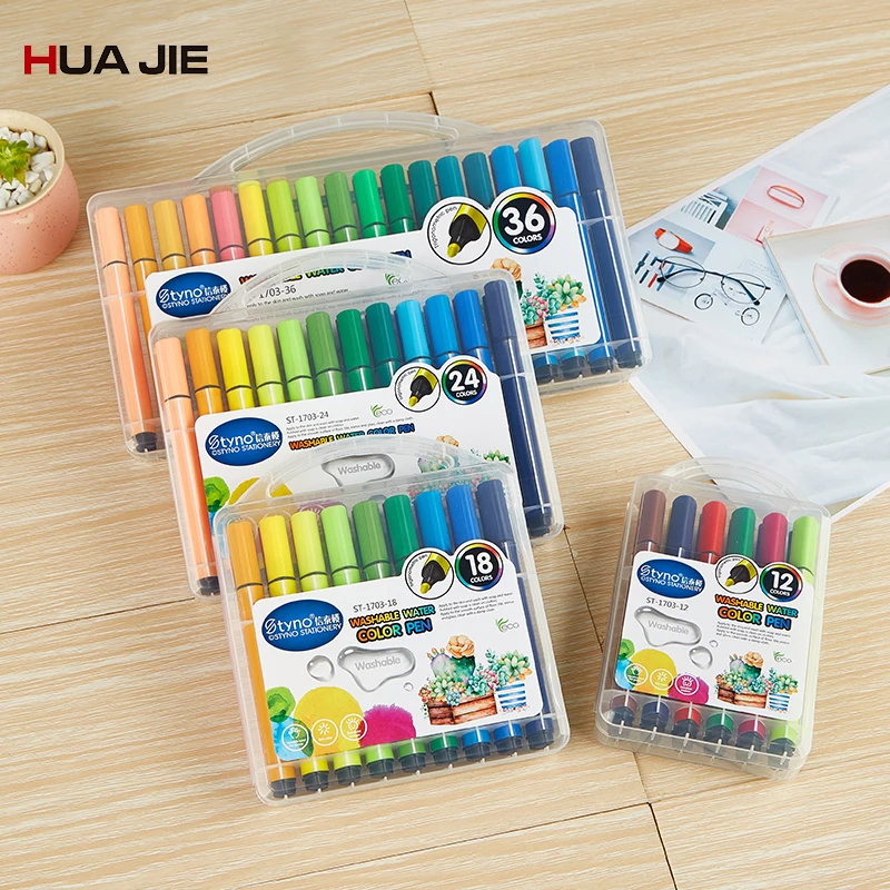 

12/18/24/36 Colors Student Water-color Pen Safe Non-toxic Brush Pen Colorful Drawing Painting Markers School Supplies ST-1703