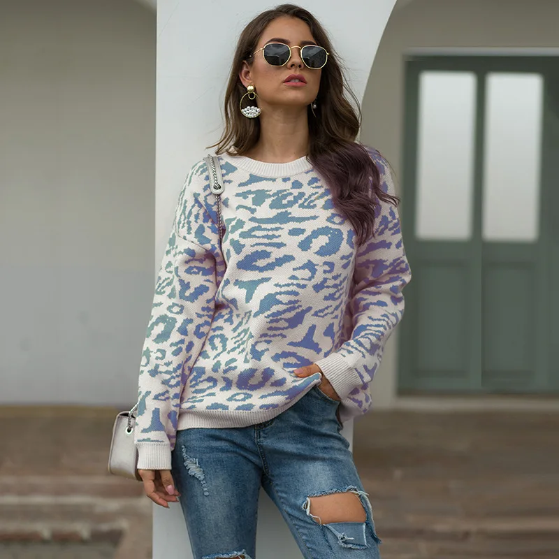 

HEE GRAND Fashion Leopard Print Sweaters 2019 Winter Warm Pullovers Women Casual Loose Knitwear Autumn Knitted Outwears WZM1487