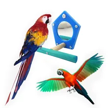 Bird Parrot Funny Wooden Bird Mirror Toys Stand Mirror Speelgoeds For Parrots Cockatiel Standing Training