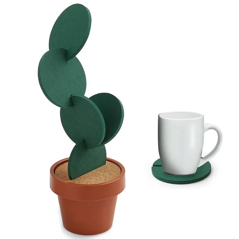 

6pcs Cute Creative Coaster Mat Cactus Potted Plants Shape Cup Mat Heat Insulation Pad Table Decoration Kitchen Accessories