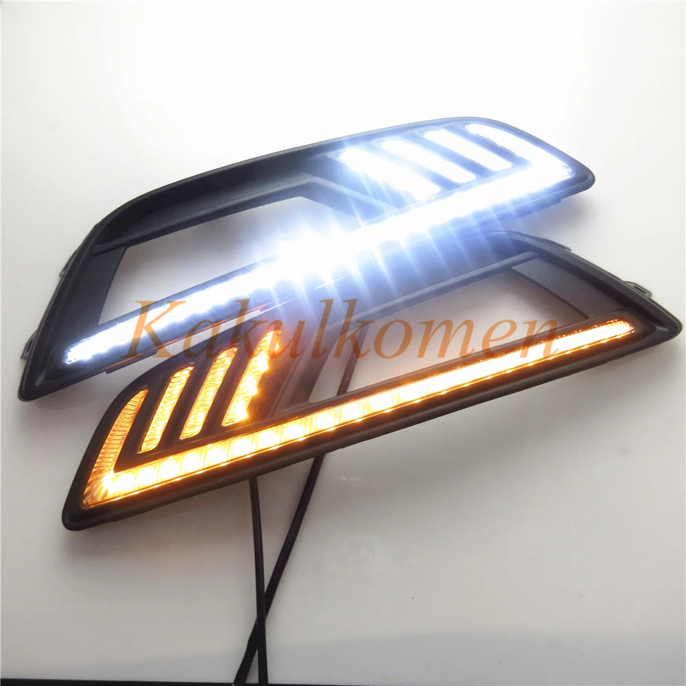 

For Ford Focus 4 2015 2016 Car DRL LED Daytime Running Light Yellow Turn Signal And Dimming Style Relay With Fog Lamp Hole