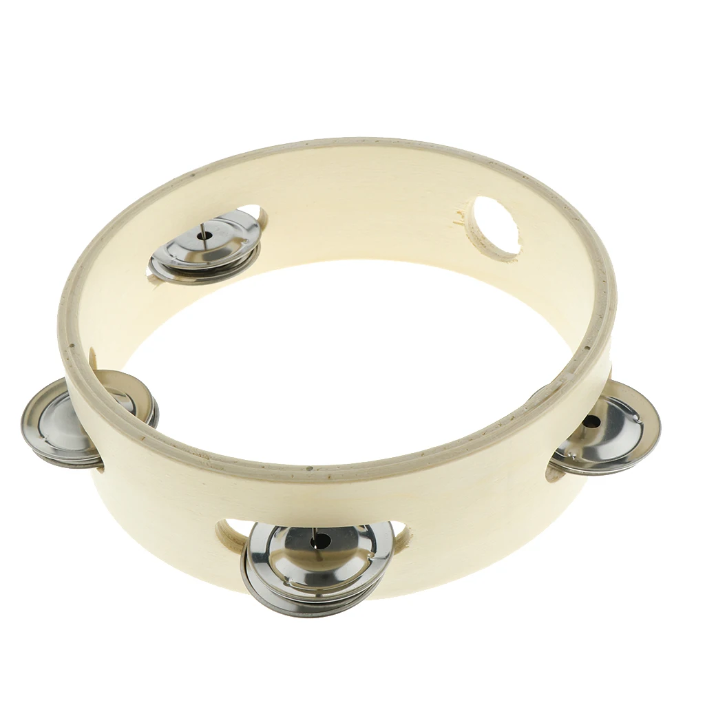 Tooyful Finest 6inch Wooden Tambourine Hand Drum Single Row Jingle Bells Handbell for Baby Kid Early Music Educational Toy
