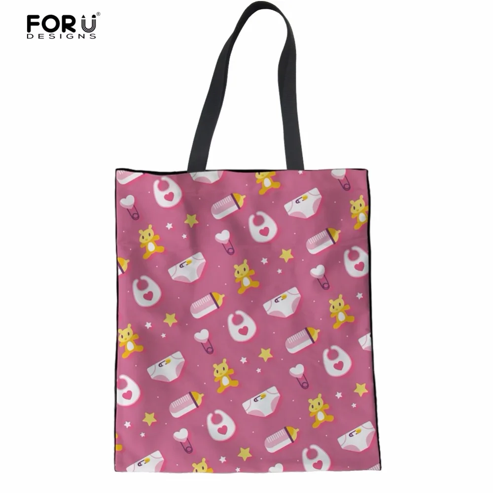 

FORUDESIGNS Handbags Cartoon Baby Bottle Prints Women Casual Tote Bags Stylish Linen Cross Body Shoulder Bags for Ladies Handbag