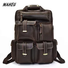 MAHEU Big Capacity Men's Travel Backpack Multi Zipper Pockets Genuine Leather Backpacks For Outdoor Day Trip Bags With Handle