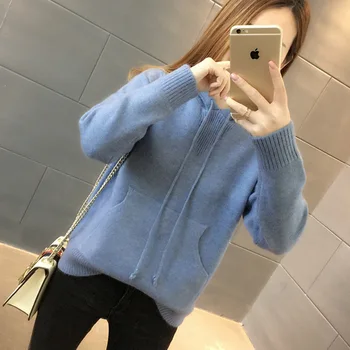 

New Pullover Womens Jumper Autumn Winter Sweaters Women Hooded Collar Sweater Women Warm Full Sleeve Knitted Oversized Sweater