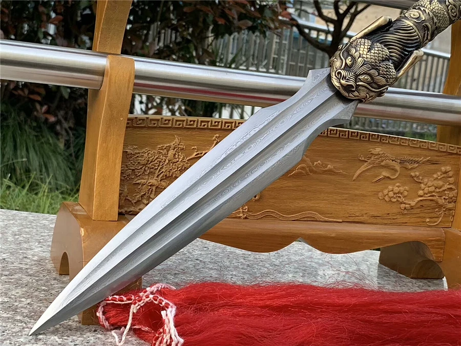 Высокое качество KungFu охотничий копье меч острый сложенный изогнутая сталь подводная головка с драконом