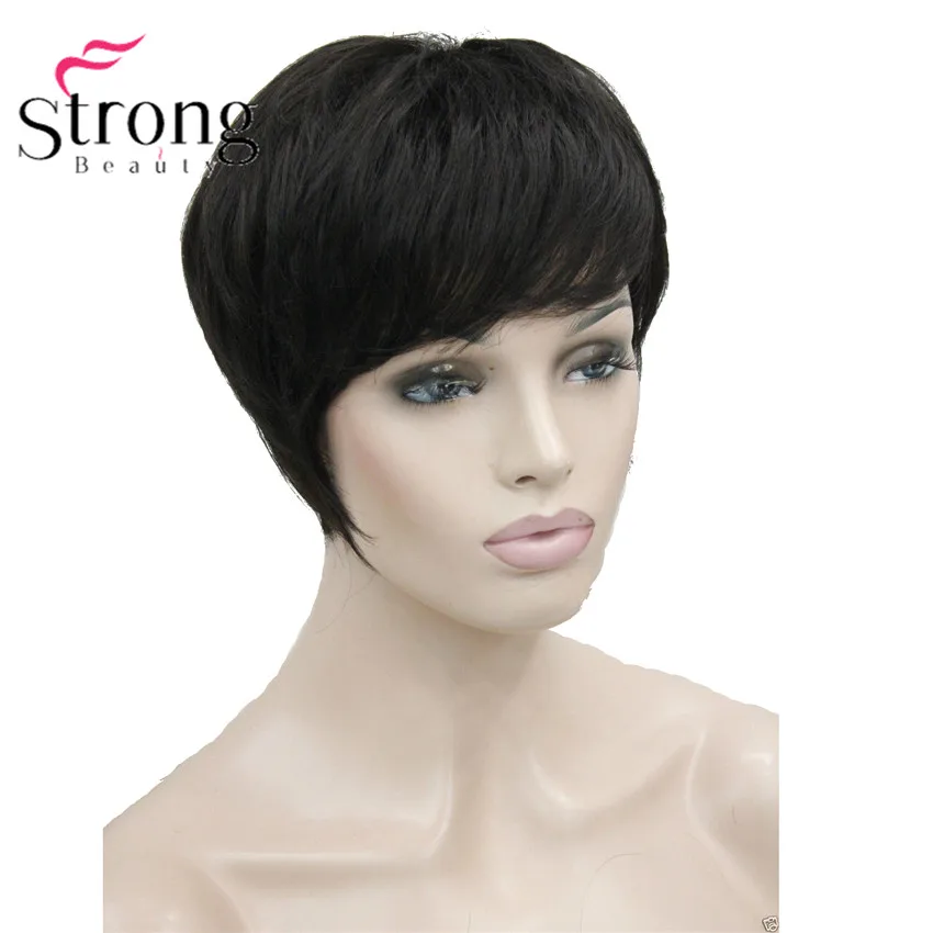 E-394 #4heat resistant darkest brown short straight lady's synthetic hair full wig (1)