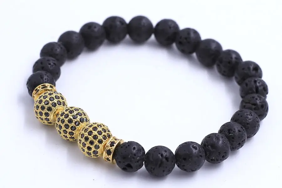 

New Design Fashion Jewelry Lava Stone Balck Buddha Bead With Bead Round Bead Bracelet