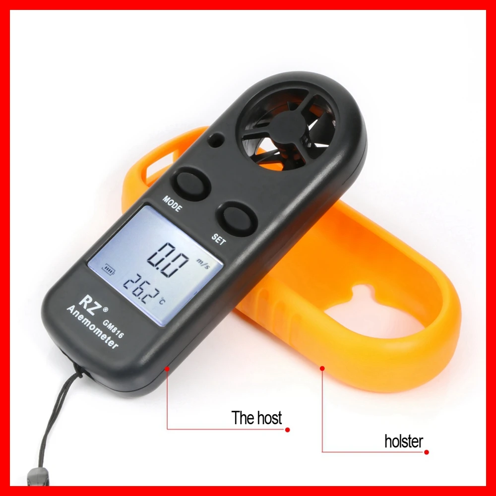RZ измеритель скорости ветра Портативный анемометр-термометр Windmeter 30 м/с ЖК-цифровой Ручной измерительный инструмент GM816 RZ818