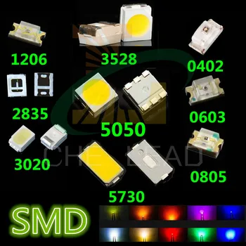 

100pcs/color Full group SMD LED 0402/0603/0805/1206/2835/3020/3528/5050/5730 RED GREEN BLUE WHITE YELLOW PINK UV LED DIODE
