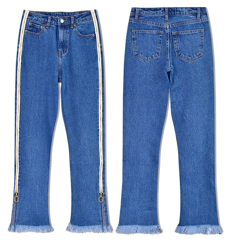 Europe and the United States women's high waist loose straight jeans nine pants bilateral zipper adjustment tassel tassels up to people section (1)