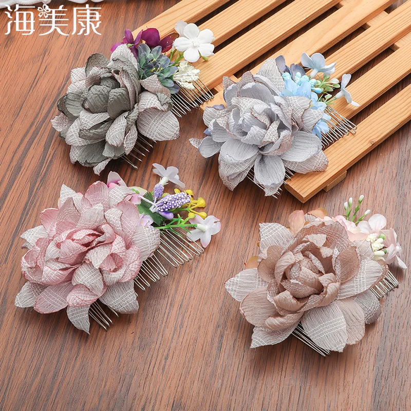 

Haimeikang Girls Trendy Bohemia Flower leaf Fabric Flora hair comb Children Hair Accessories Colorful Headwear Hair combs