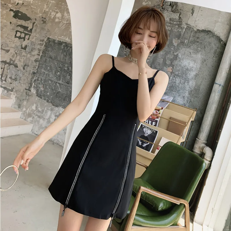

S-XXL Large Size Summer Backless Black Blouse Zipper and Short Pants Modis Internet Celebrity Style Two Piece Set Women Suit Set