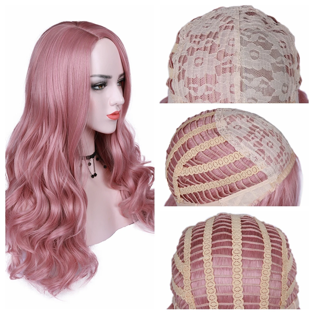 FAVE Премиум Синтетический парик с длинными волосами средства ухода за кожей волна Ombre Цвет боковая часть Сакура розовый/2 # зеленый