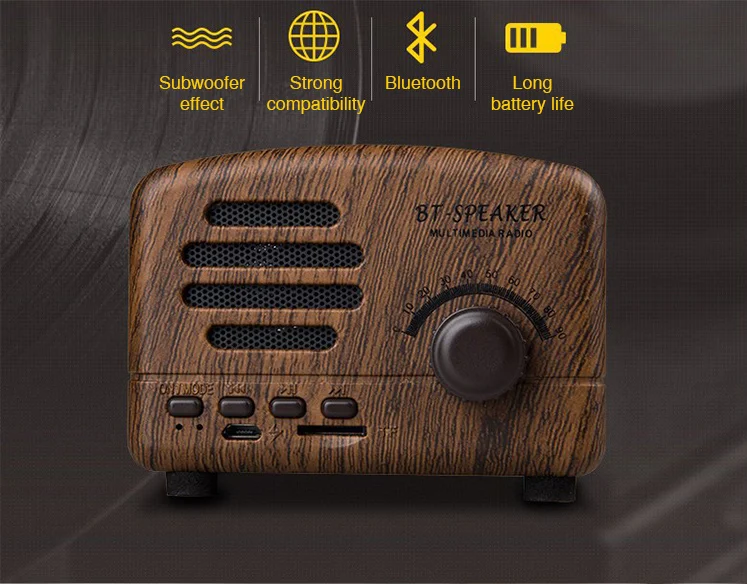 Retro Speaker Subwoofer Bass Mini Bluetooth Speaker Outdoor Portable Speaker with FM Radio Hands-Free For Phone PC Speaker (2)