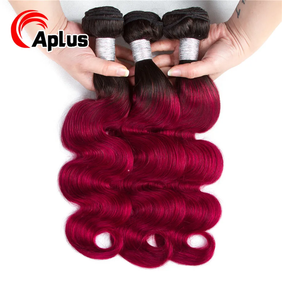 

Aplus Hair Pre-Colored T1B/Burgundy 100% Human Hair Bundles Ombre Brazilian Body Wave 3 Bundles Deals Can Be Dye Non Remy