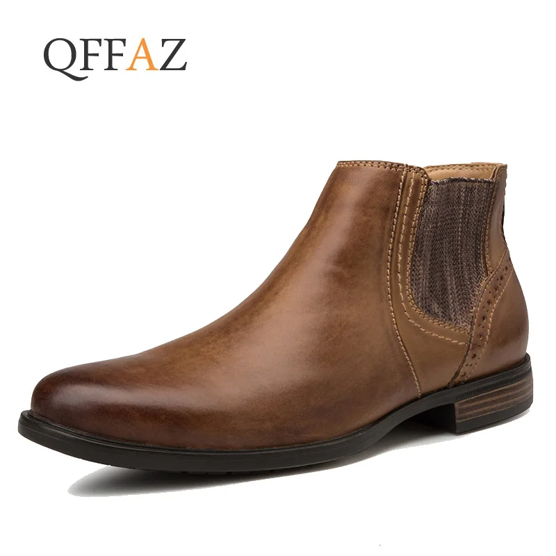 

QFFAZ Top Quality British Men Boots Spring Autumn Shoes Fashion Slip On Boots Breathable Genuine Leather Male Botas Hombre
