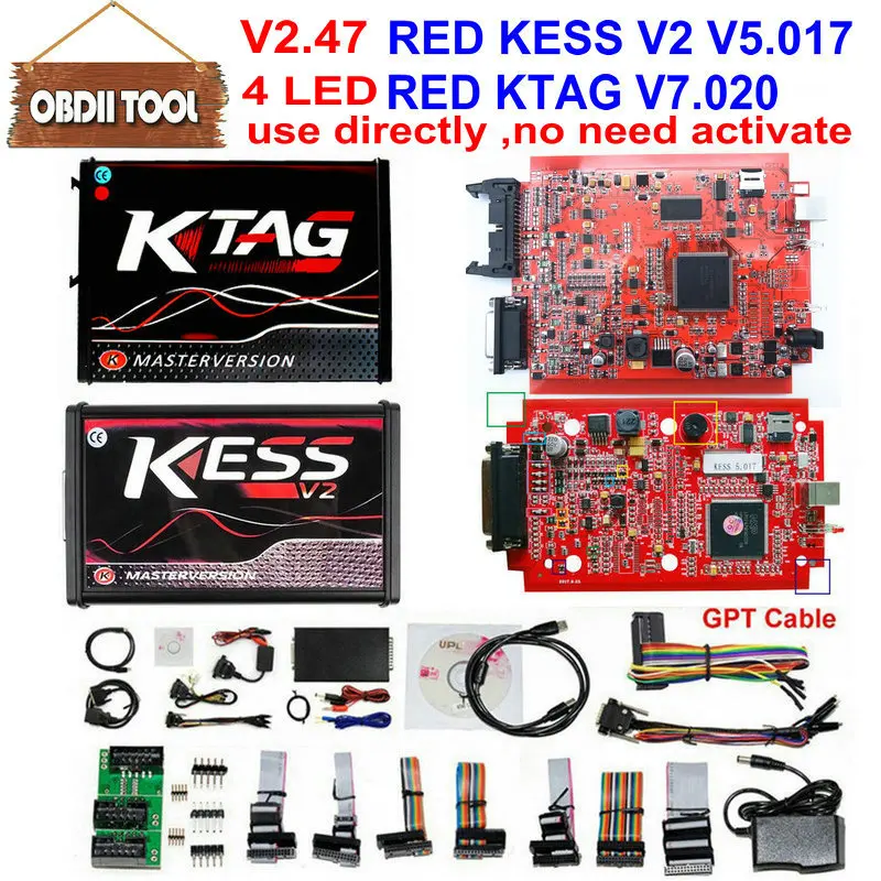 Онлайн V2.47 ЕС красный Kess V5.017 OBD2 менеджер Тюнинг Комплект KTAG V7.020 4 светодиодный Kess V2 5,017 BDM Рамка K-TAG 7,020 ECU программист