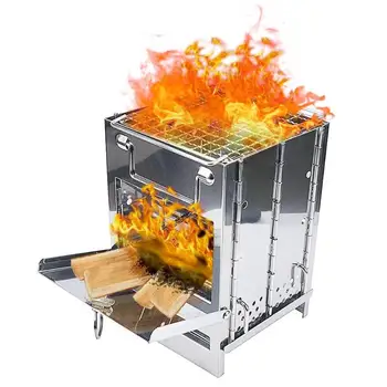 

Stainless Steel Foldable Outdoor Camping firewood Stove for Home Picnic BBQ Roaster Charcoal Barbecue Home Oven Set Picnic
