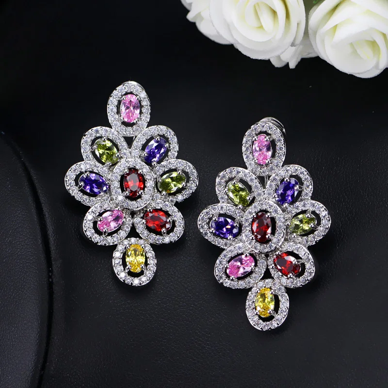 

Luxury crystal earrings with tiny colored zircon earrings Mona Lisa earrings to prevent allergies