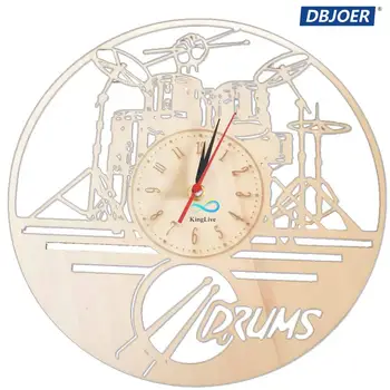 

Guitar Drums Set Wood Wall Clock Wall Art Watch Clock-Drummer Gift Ideas Clock Art Decorations Drums Watch Artwork Drum Set Wall