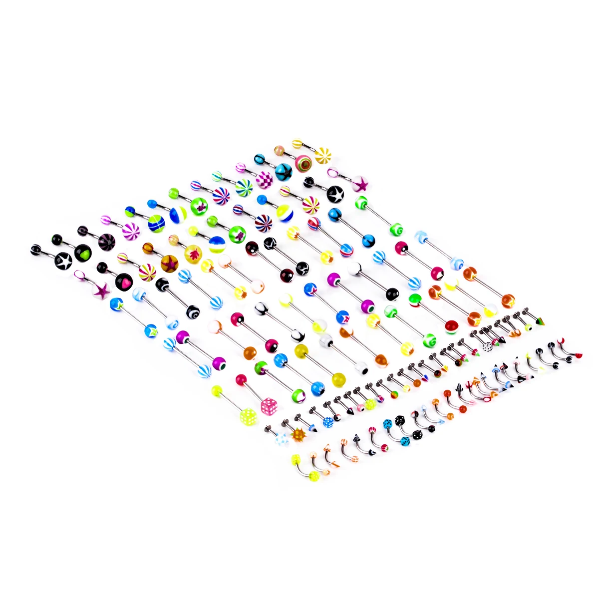 110pcs Stainless Steel Acrylic Body Piercing Tongue Bar Lip Nose Hoop Septum Ear Ring Belly Button Body Piercing Jewelry