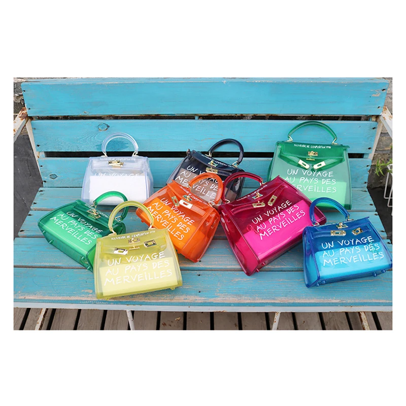

Dropshipping Top-handle Clear Handbag Transparent PVC Tote Bag Letter Printing Designer Bags Famous Brand Women Bags 2018