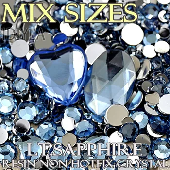 

1500pcs/Lot Mix Sizes Lt.Sapphire Nail Rhinestones Resin Flat Back Non Hotfix Crystals Glitters for DIY garment bag decor stone