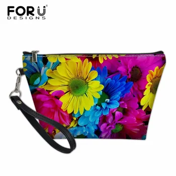 

FORUDESIGNS Women Makeup Bag Flower Print Portable Make up PU Leather Cosmetic Bag Toiletry Travel Wash Pouch Organizer Bag