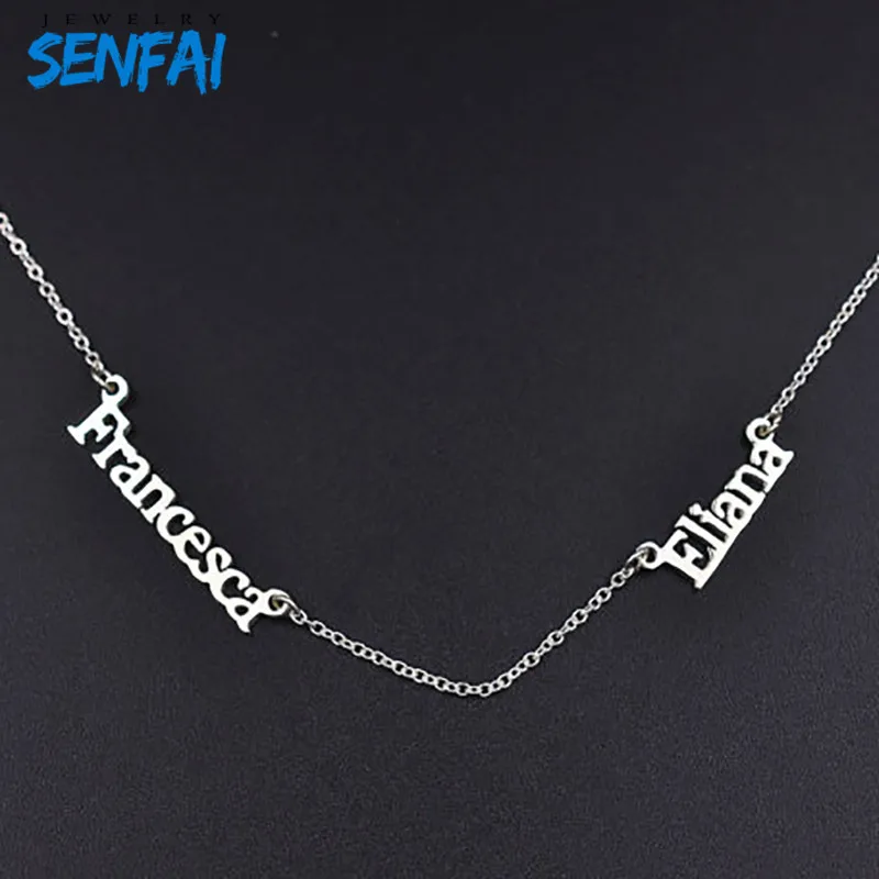 Senfai Personalized Custom Double Names Necklace Choker Colar Names Gold Color Romantic Pendant