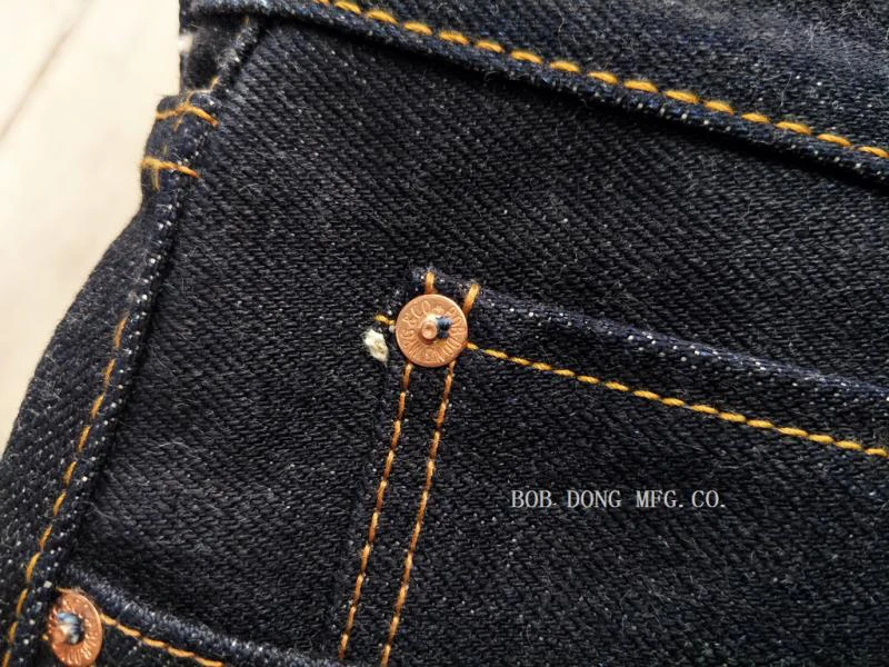 BOB DONG 23oz Flash Back Pockets Motorcycle Style Men's Jeans Selvage Denim Blue